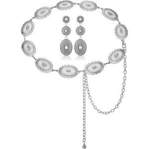 Western Concho Belt & Earring Set – Vintage Silver-Tone Rodeo Style Cowgirl